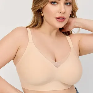 Customized 4XL 5XL Anti-Sagging Jelly  Breathable One-Piece Solid Knitted Push-Up Back Support with Large Bust Bra for Females