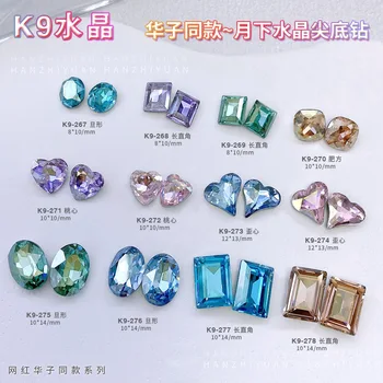 K9 Nail Crystal colorful Pointed Bottom Irregular Diamond Twisted Peach Heart Butterfly Nail Rhinestones Accessories SW