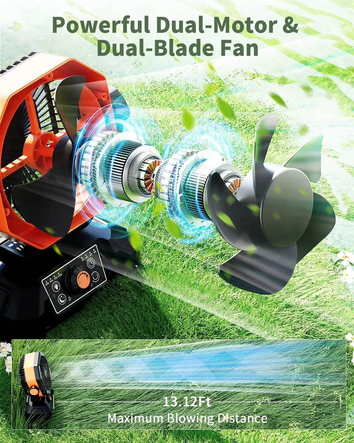 Dual Motor Camping Table Fan 20000mah With 16pcs LED 8 Speeds Desk Fan Tent Fan With Remote