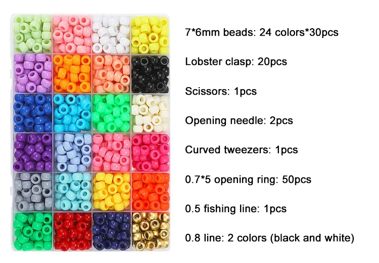 720pcs mixed colors acrylic pony beads