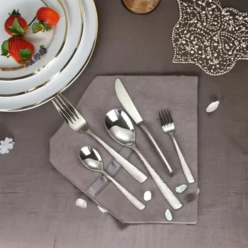 High Quality Vintage Golden Silverware Set with Banging Matt Handle Stainless Steel Cutlery Hotel Luxury Including Metal Spoon