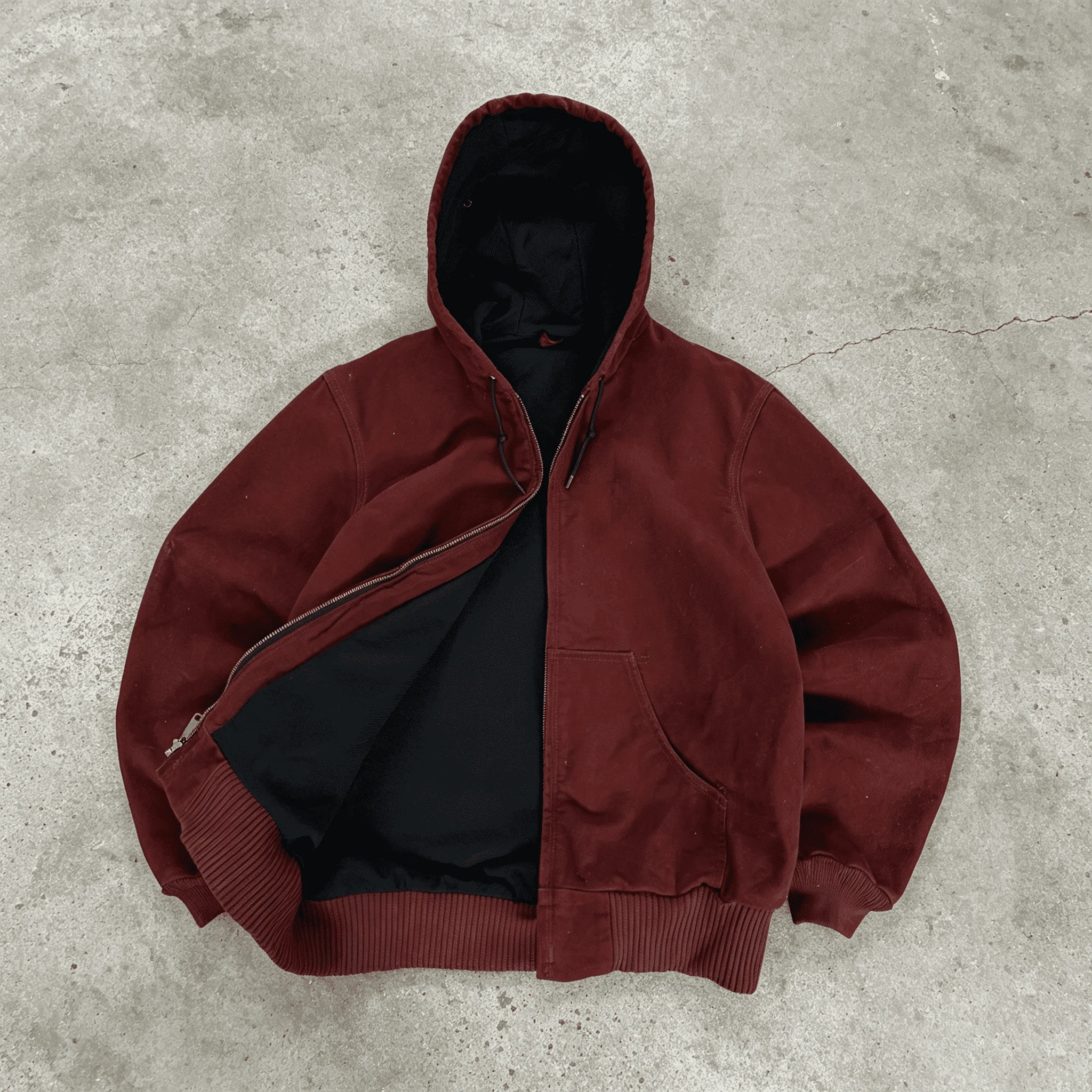 Custom Vintage Stone Wash Jacket Thick Cotton Zipper Red Hoodie Heavyweight Acid Washed Zip up Double Sided Hoodie for Men
