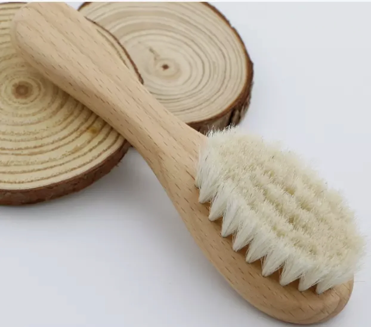 Most Popular Natural Soft Goat Bristles Bamboo Wool Baby Hair Brush Set