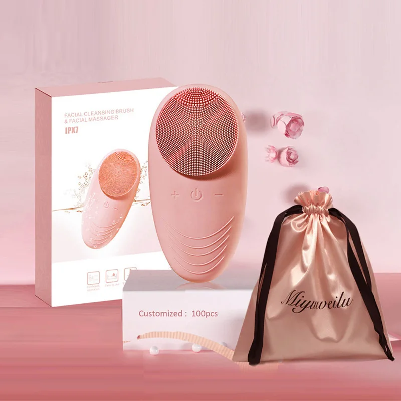 High frequency vibration Skin care mini handle facial waterproof cleansing brush sonic heating facia