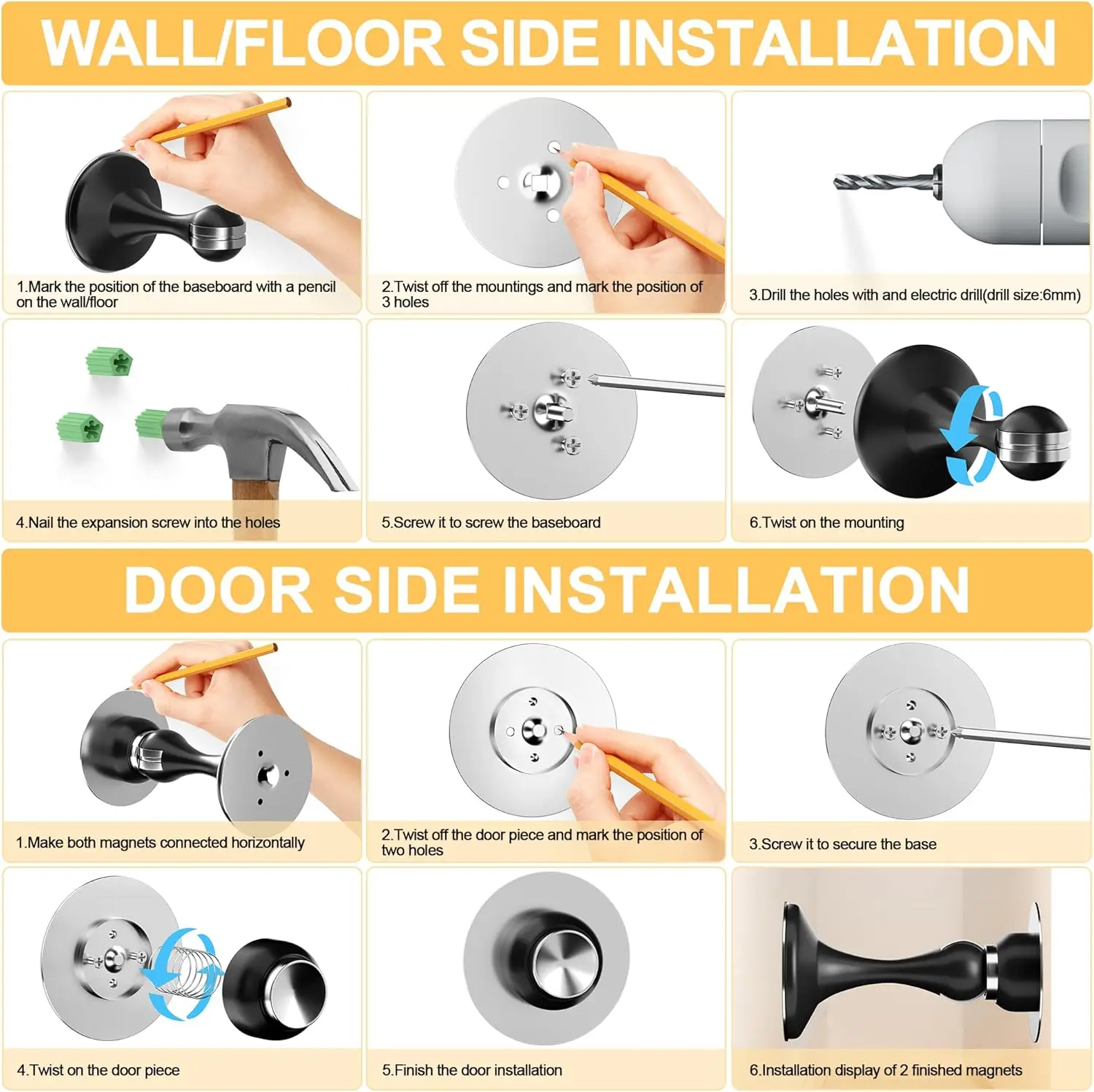 Stainless Steel Door Stoppers for Bathroom Hotel Use Modern Design Wall/Floor Mounting No Drilling 3D Adhesive Tapes 1 Year