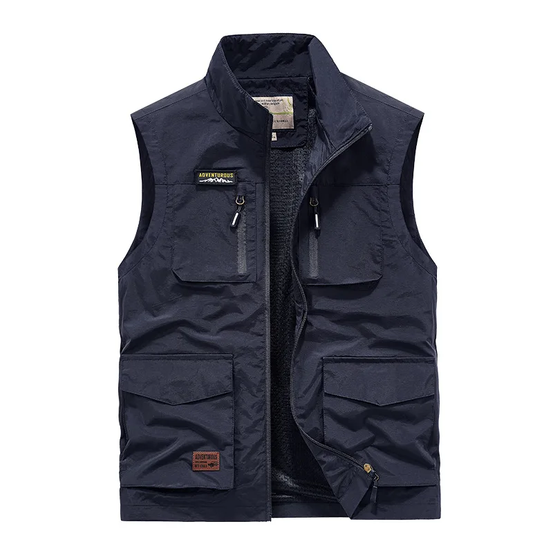 Men's High Quality Multi Pockets Jacket Plus Size Solid Color Fishing Volunteer Vest Slim Fit Vintage Jackets_voghion.com