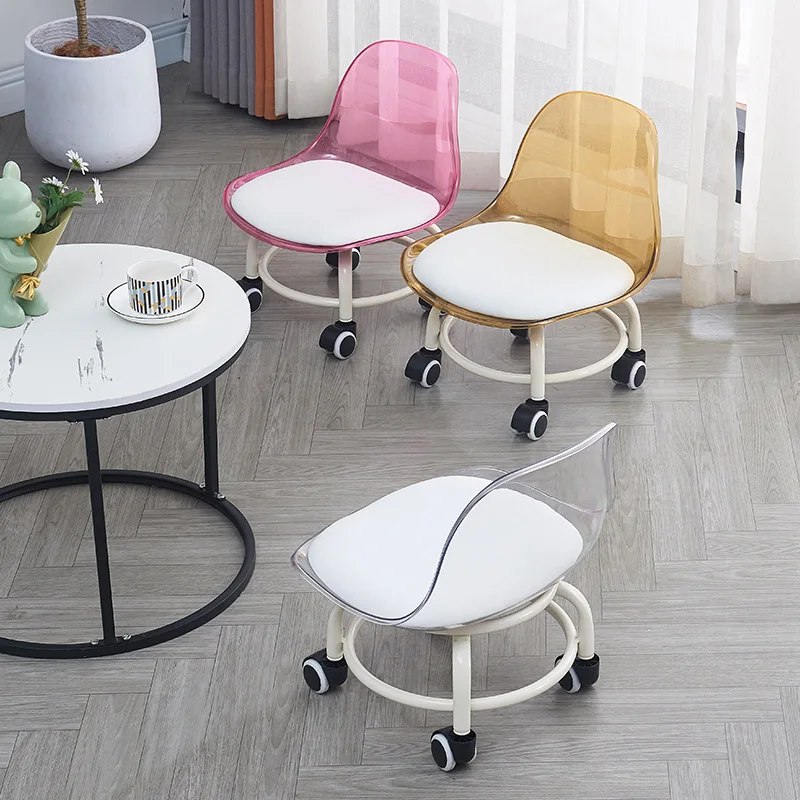 Transparent Plastic Rolling Stool Swivel Small Stool Roller Stool with Universal Wheels Kid's Chair
