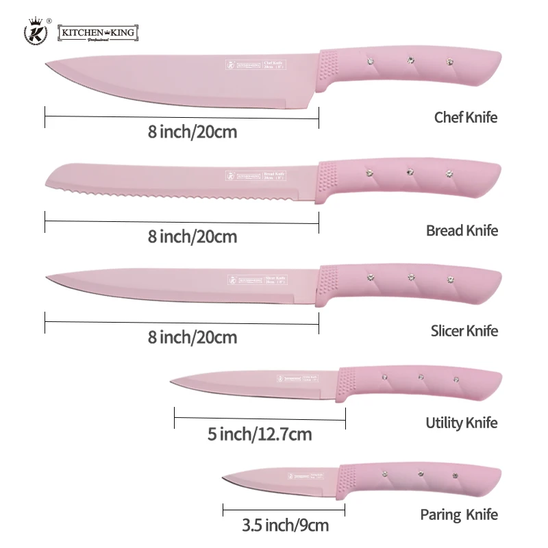 Chef Knife Set Pink Premium Non Stick Coating 6pcs Kitchen Knives With  Colorful Diamond Pp Handle For Gift Box - Buy Chef Knife Set Of  Pink,Kitchen