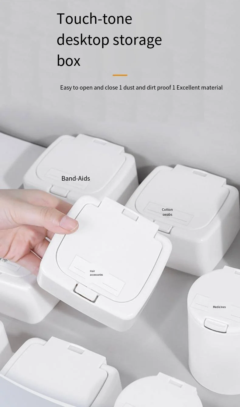 Desktop mini plastic storage box with cover pop-up cotton swabs with labels Cosmetic cotton dustproof clutter organizer factory