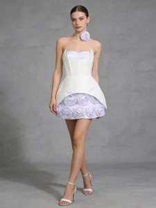 Bettergirl 2026 Ramadan Light luxury three-dimensional flower strapless fishbone support waist cinching short party dress