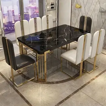 Luxury modern dining table set black marble luxury dining set of 8 6seaters