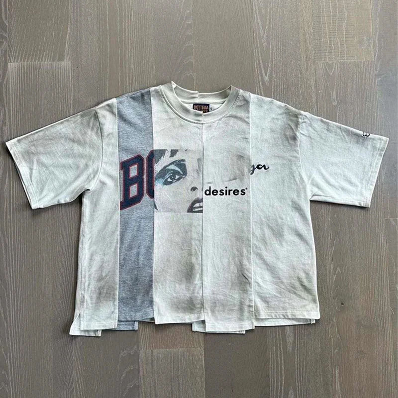 Custom Men's Vintage Sun Faded Streetwear T-Shirt Oversized Knitted 100% Cotton Boxy Cropped Color Blocked Breathable 300 Grams