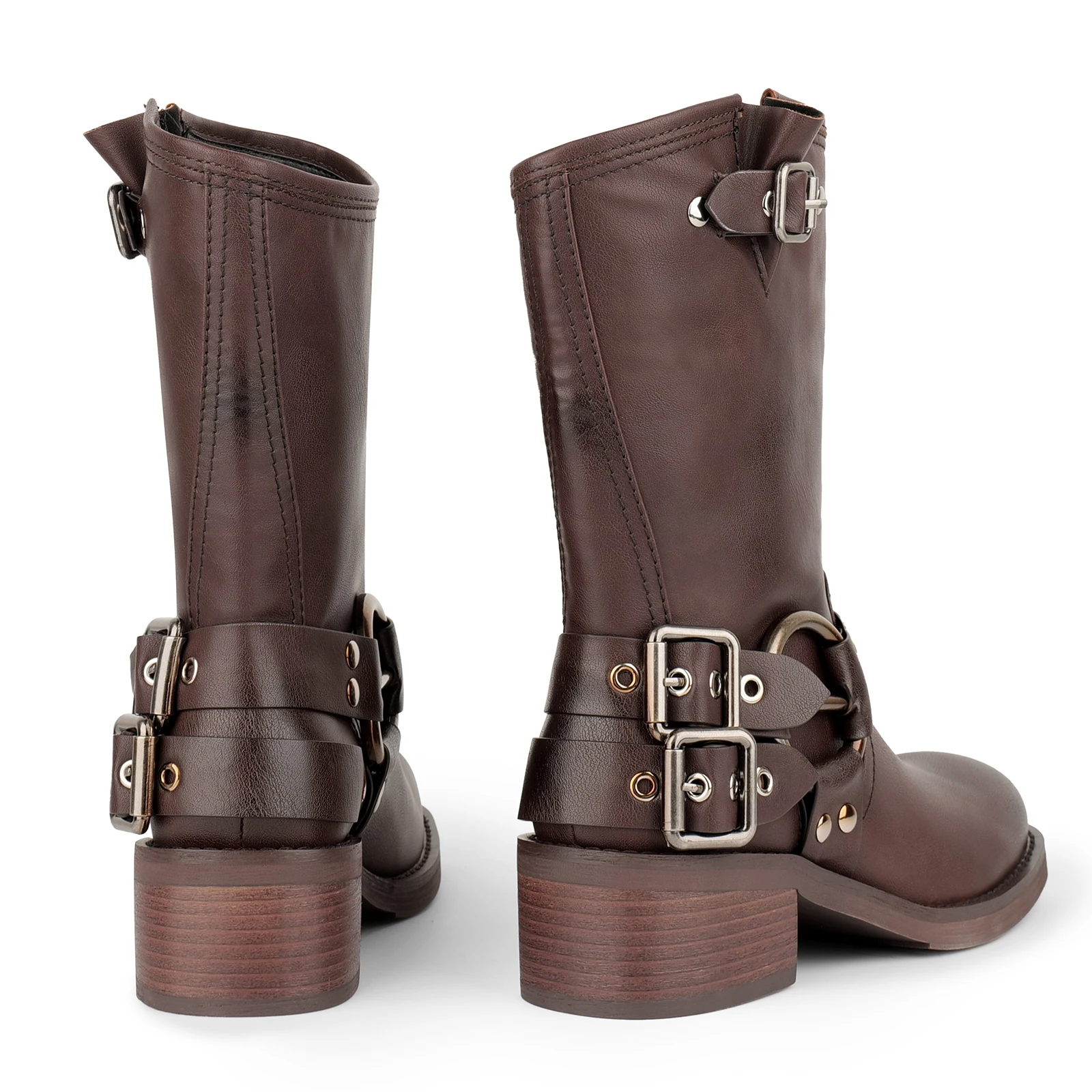 WETKISS Custom Women's Brown Motorcycle Boots Western Style - Main Image