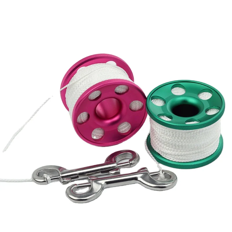 Scuba Diving Reel Aluminum Alloy Wreck Cave Finger Spool With 30m Flat Line High Visibility Line