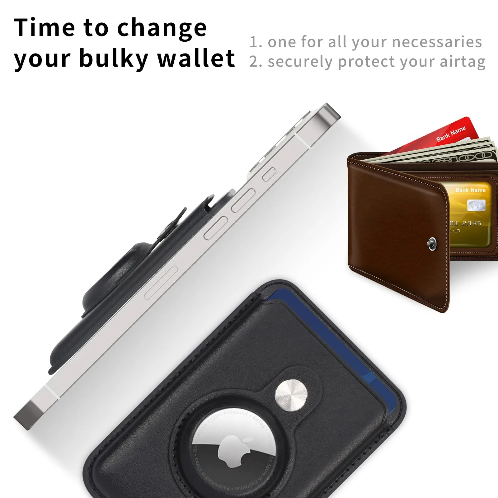 Leather Card Wallet Holder With Airtag Case Phone Wallet For