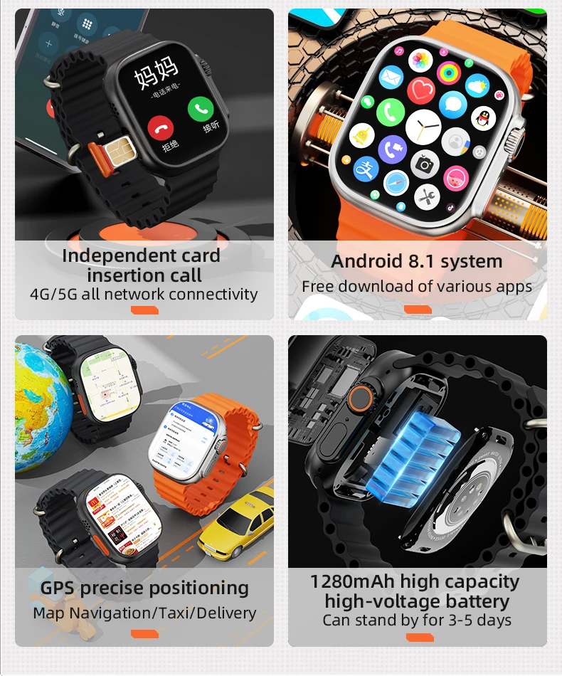 2023 mode plein écran Smartwatch CDS9 appareils Ultra portables Android 8.1 étanche intelligent numérique montres intelligentes