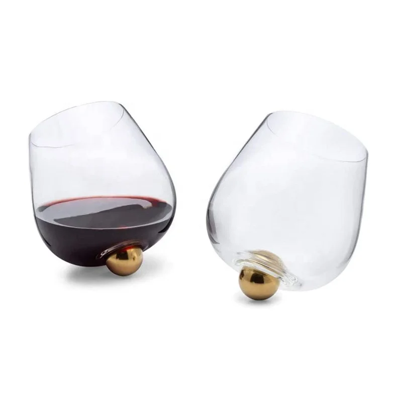 Stemless Wine Glass No Spill Aerating Glass Rose Gold Ball Personalized Wine  Tumbler Rotatable Rotating Red Wine Glasses
