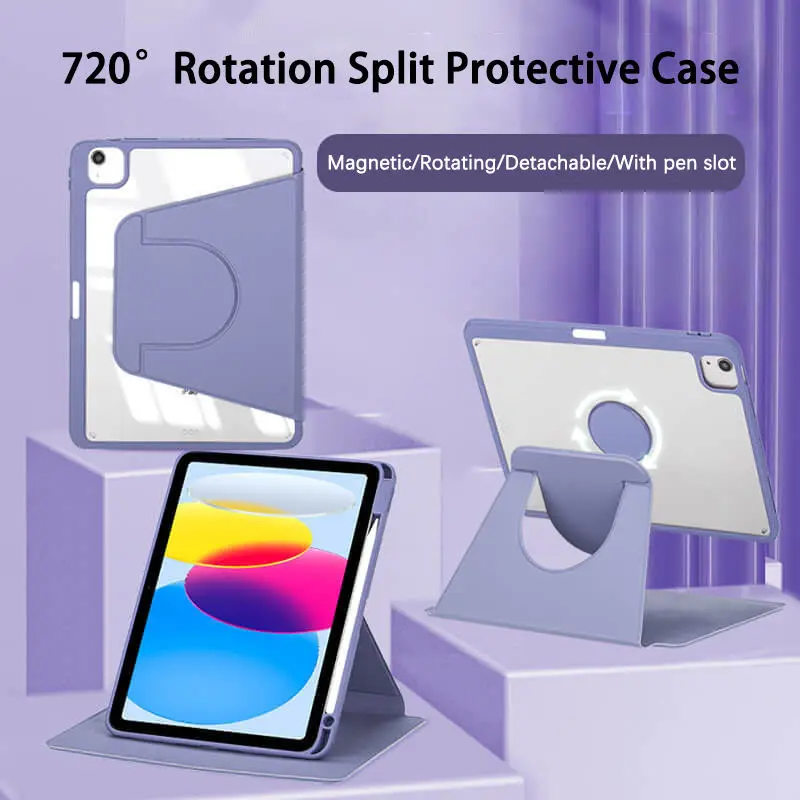 product customizable 360 degree rotating three fold acrylic and plastic made with pu by business type for ipad 11 generation table case-2