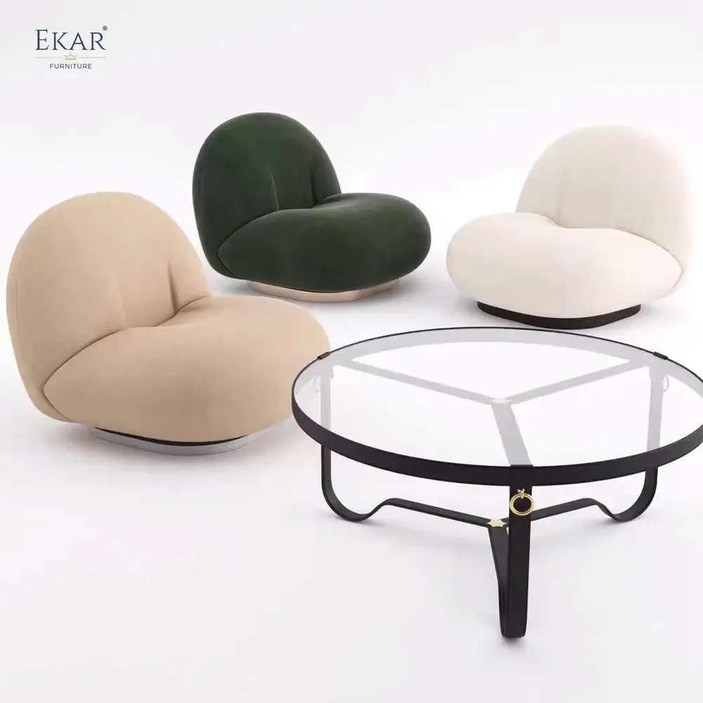 Unique Shaped Lounge Chair with Molded Cotton Body and Matte Black Metal Base manufacture