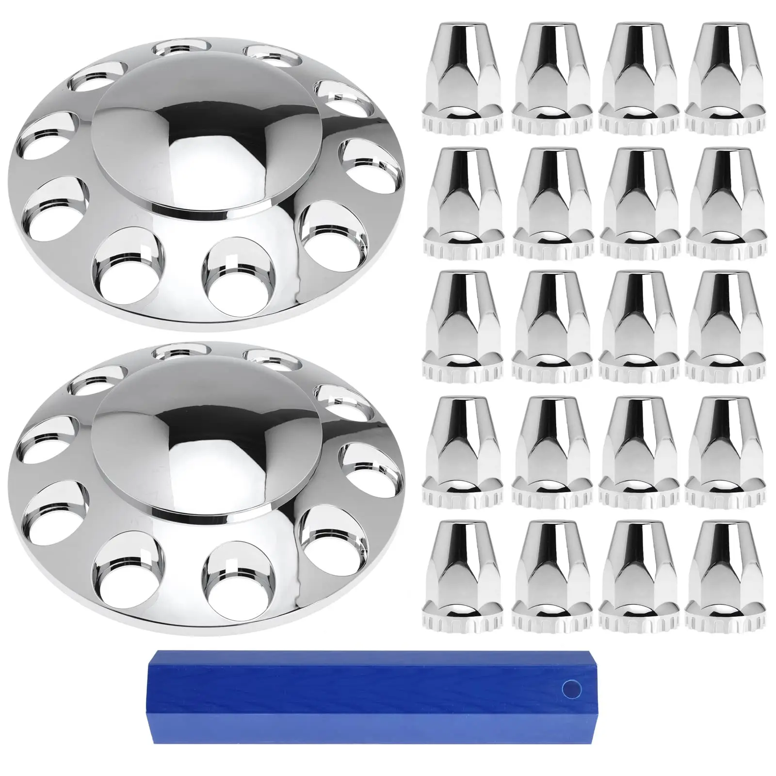 thumbnail image 2 of Wheel Hub 2-Piece Chrome Axle Wheel Cover Set With 33mm Thread-on Lug Nut Covers - Universal Fit For Semi Trucks Semi Truck Axle Hub Covers 2 of 13