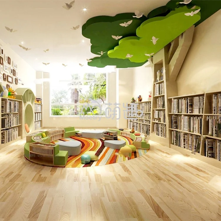 Moetry Customizable Big Reading Tree Bookshelf Wooden Library Furniture for Montessori Preschool Daycare Classroom