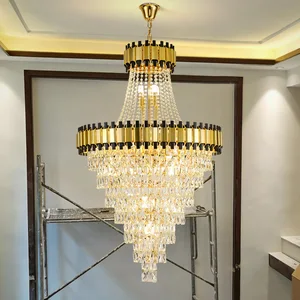Luxury Modern LED Crystal Chandelier Indoor Lighting Black with Big K9 Gold Silver Pendant Lights Decorations
