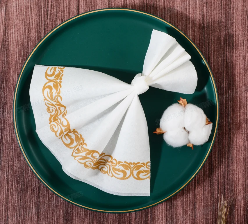 Gold Foil On White Disposable Dinner Napkins 50 Pack 8" X 4" Soft