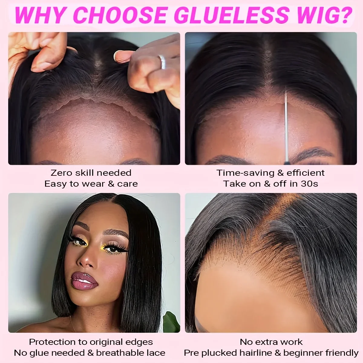 Bob Wig Human Hair Glueless Wigs Pre Plucked Lace Front 180% Density_voghion.com