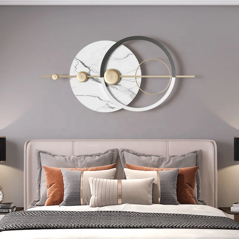 Simple Design Minimalist Style Wrought Iron Metal Wall Art Bedroom Wall Decoration with Lamp