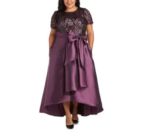 Women's Autumn Eco-Friendly Elegant Satin Long Dress Plus Size Embroidered Sequin High-Low Wedding Bridesmaid Gown Floral