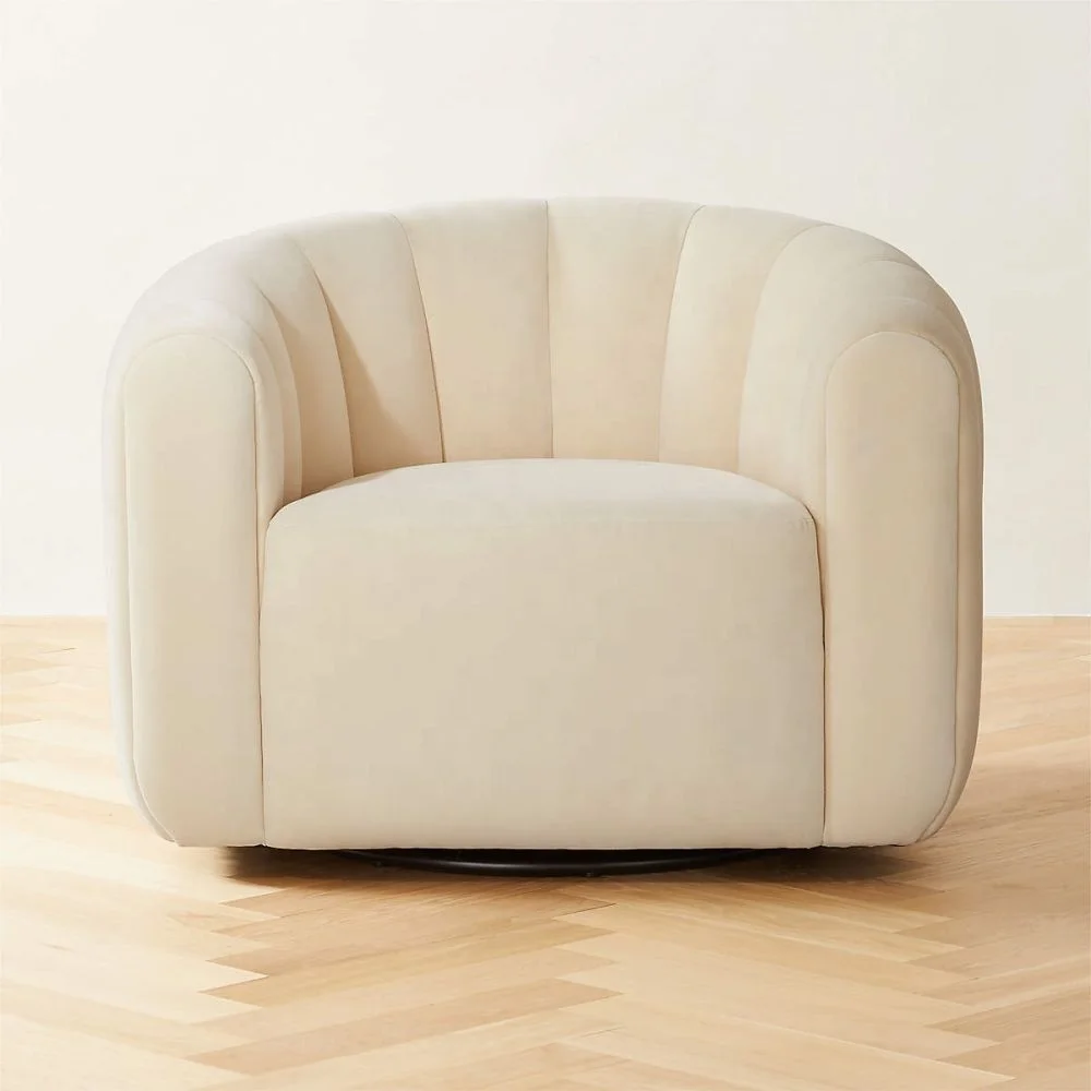 Sofa Swivel Pesanan Khas Kerusi Tunggal Armchair Kain Boucle Linen Corduroy Couch Coklat Gelap Beige Camel Cream Velvet Sofa