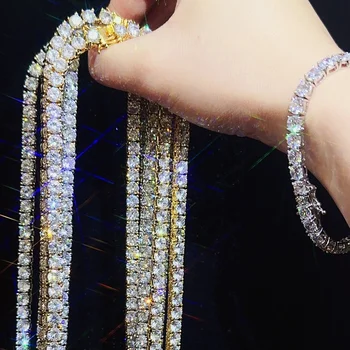 Wholesale Hip Hop Jewelry Fashion Iced Out S925&16K Gold Plated Brass 5A+ CZ Diamond 5mm Tennis Chain Necklace