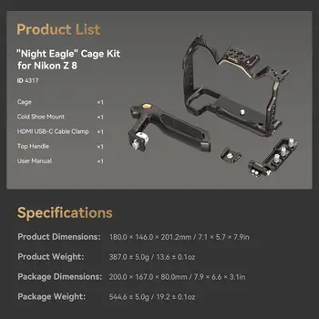 SmallRig Night Eagle Z8 Camera Cage Kit for Nikon Z 8, Aluminum Alloy Full Camera Cage, for Microphone and Light - 4317 product image
