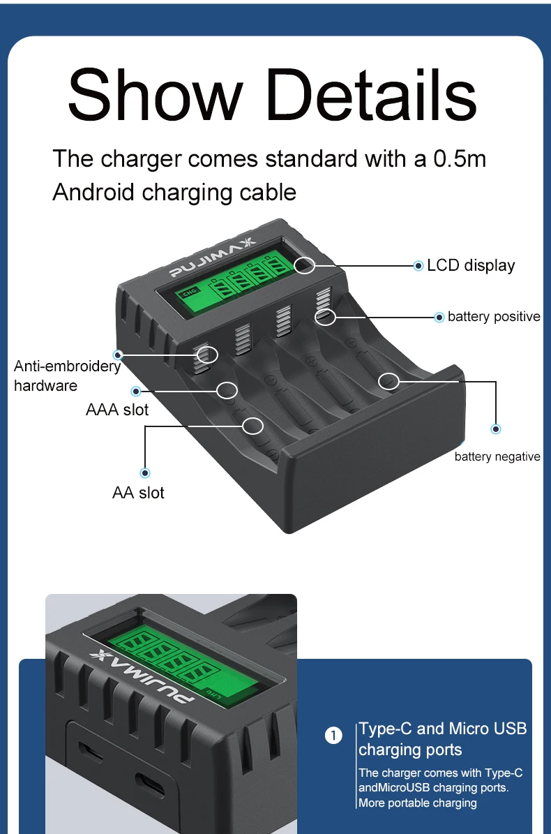 Pujimax Lcd Smart Battery Charger Aa Aaa Rechargeable Battery Charger 1 ...