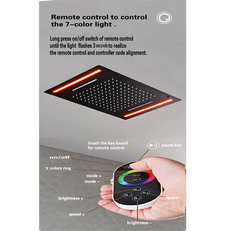 500*360mm 304 Black 4 Jet 5 Functions Concealed Embedded Ceiling Head