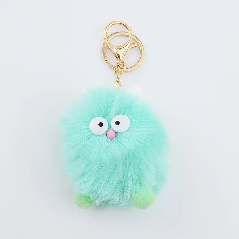 Fyearfly DIY Pom Pom Keychain,12 Pcs DIY Pom Pom Bright Colors Soft Fluffy  Pom Pom Balls for Knitted Hats Bags Keychain Decoration