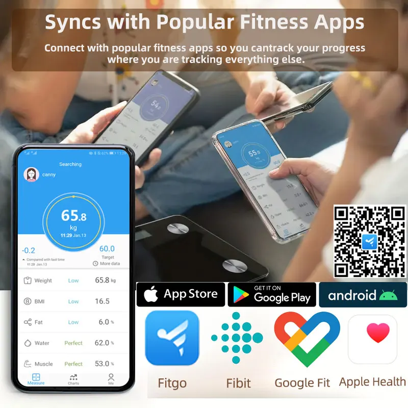 Canny Android Ios White Health Scale Digital Athroom Wireless BMI  Smart  Body Fat Scale with App