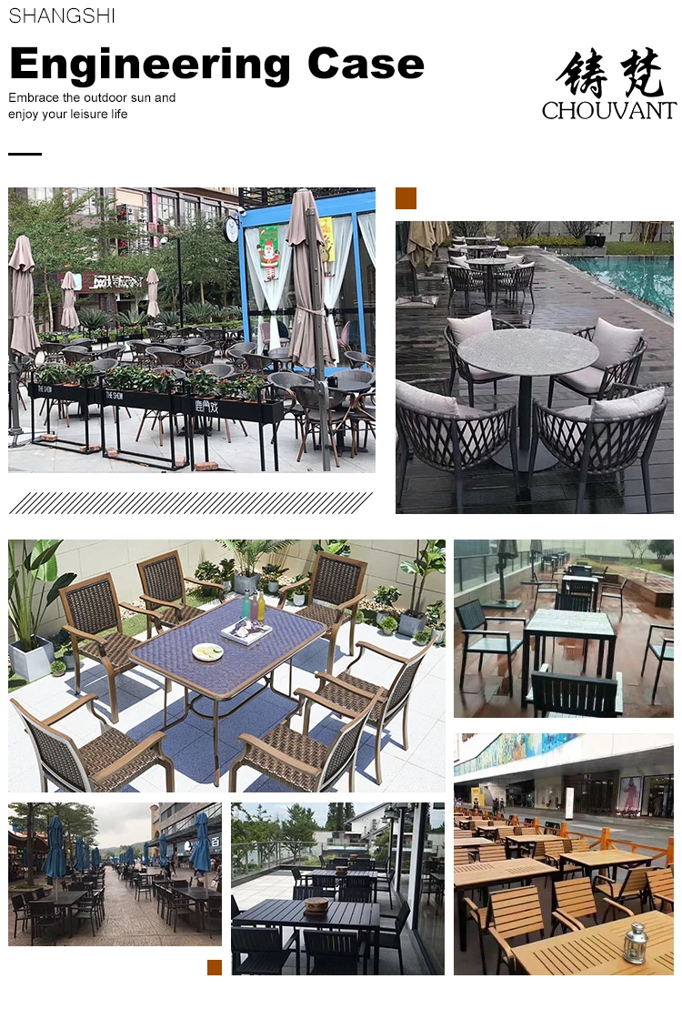 Sun leisure outdoor courtyard  plastic wood round table garden and cafe table aluminum with 4 seats