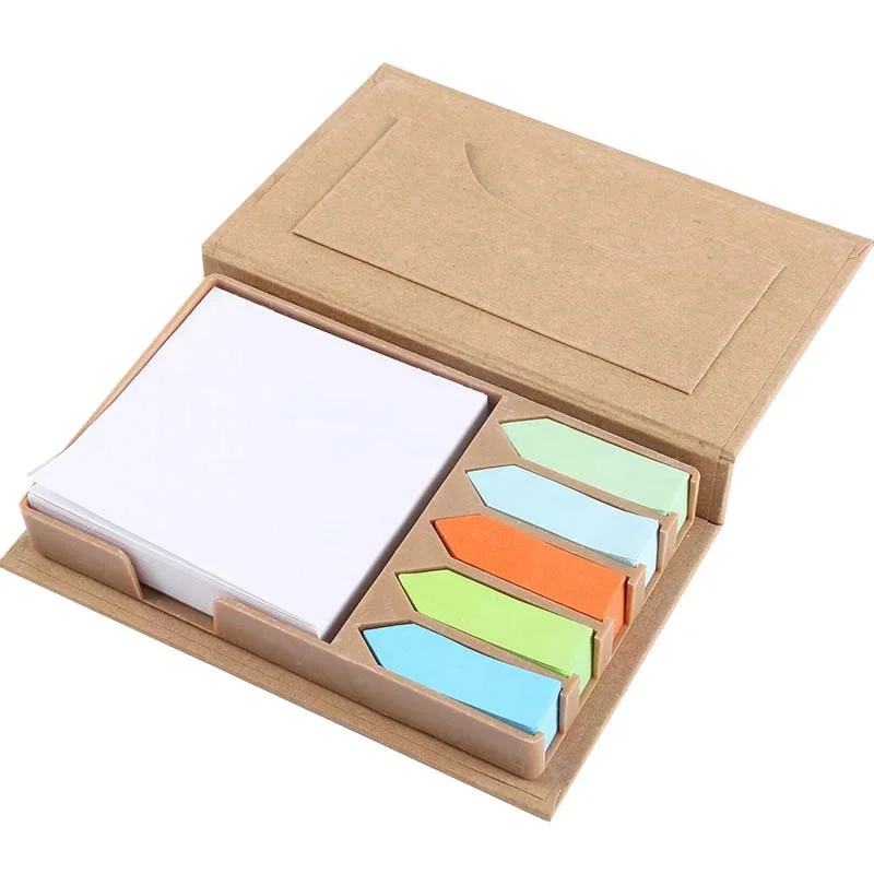 Adhesive Sticky Note Memo Pad With Pen and Ruler in Kraft Paper Box