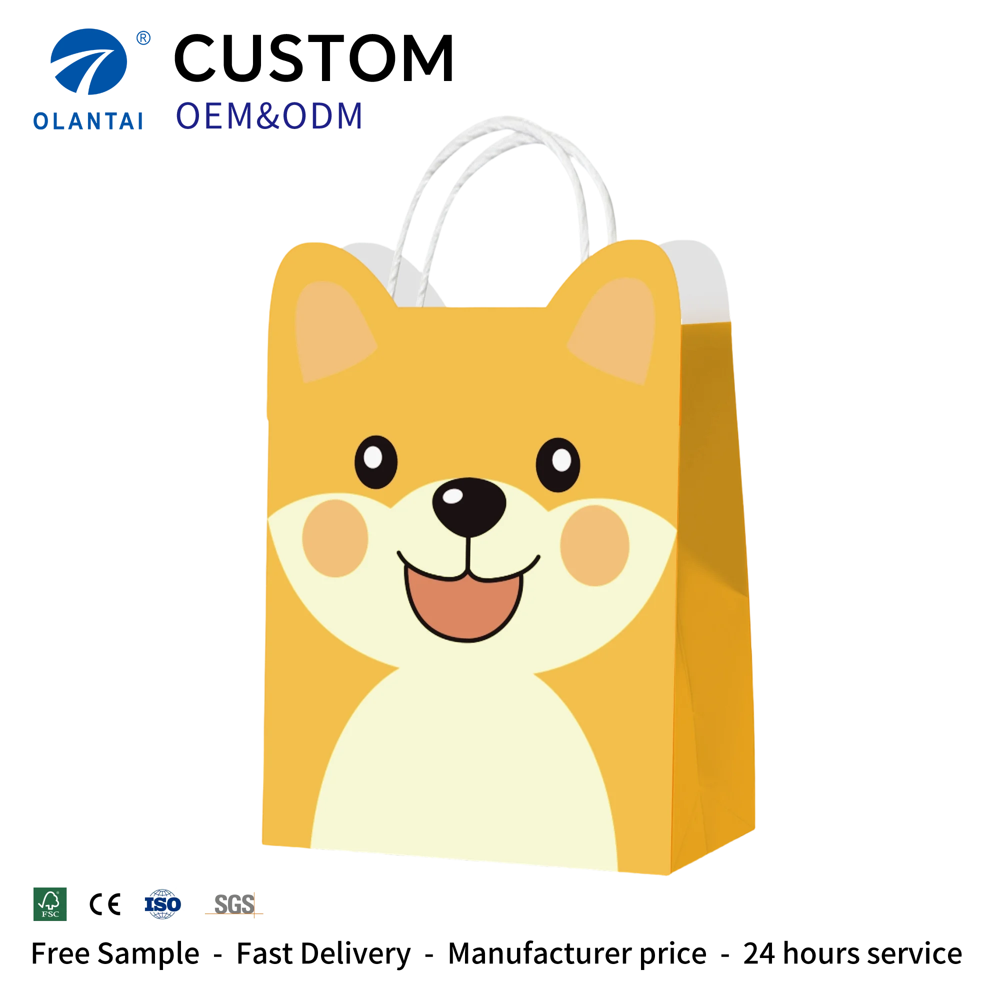 Recyclable Durable Kraft Paper Bags Glossy Lamination Custom Logo Handles for Food Packaging Snacks Coffee Shops Takeout