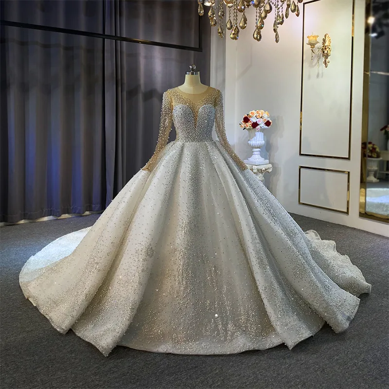 S0081A 2025 Elegant White Bridal Gowns Long Sleeve Lace Sequin High Ball Gown Beads Wedding Dress S0081A 2025 Elegant White Bridal Gowns Long Sleeve Lace Sequin High Ball Gown Beads Wedding Dress
