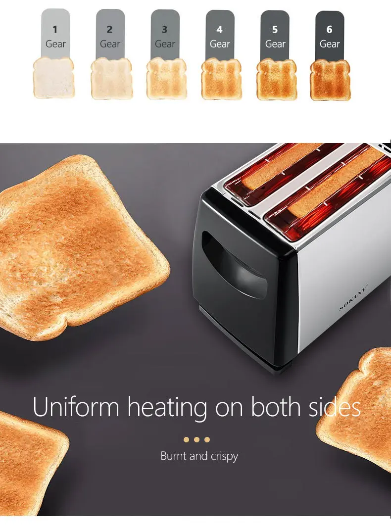 110v 2 Slice Wide Slot Automatic Bread Sandwich Toaster Removable Crumb Tray Multifunction Electric Toaster Maker