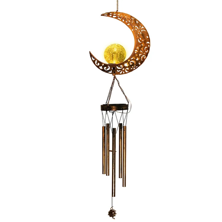 moon crackle glass ball solar sympathy brass wind chimes Moon