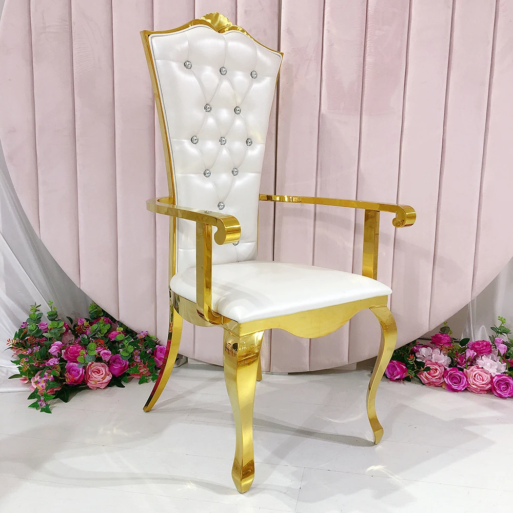 Modern Luxury Gold Leather Chair With Stainless Steel Armrest Throne