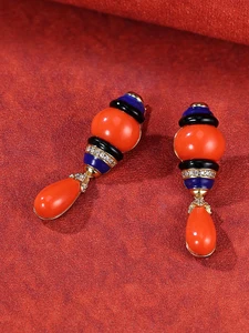 Geometric Clip-on Earrings with Brass and Resin Inlay Platinum Plated Bezel Set Zircon