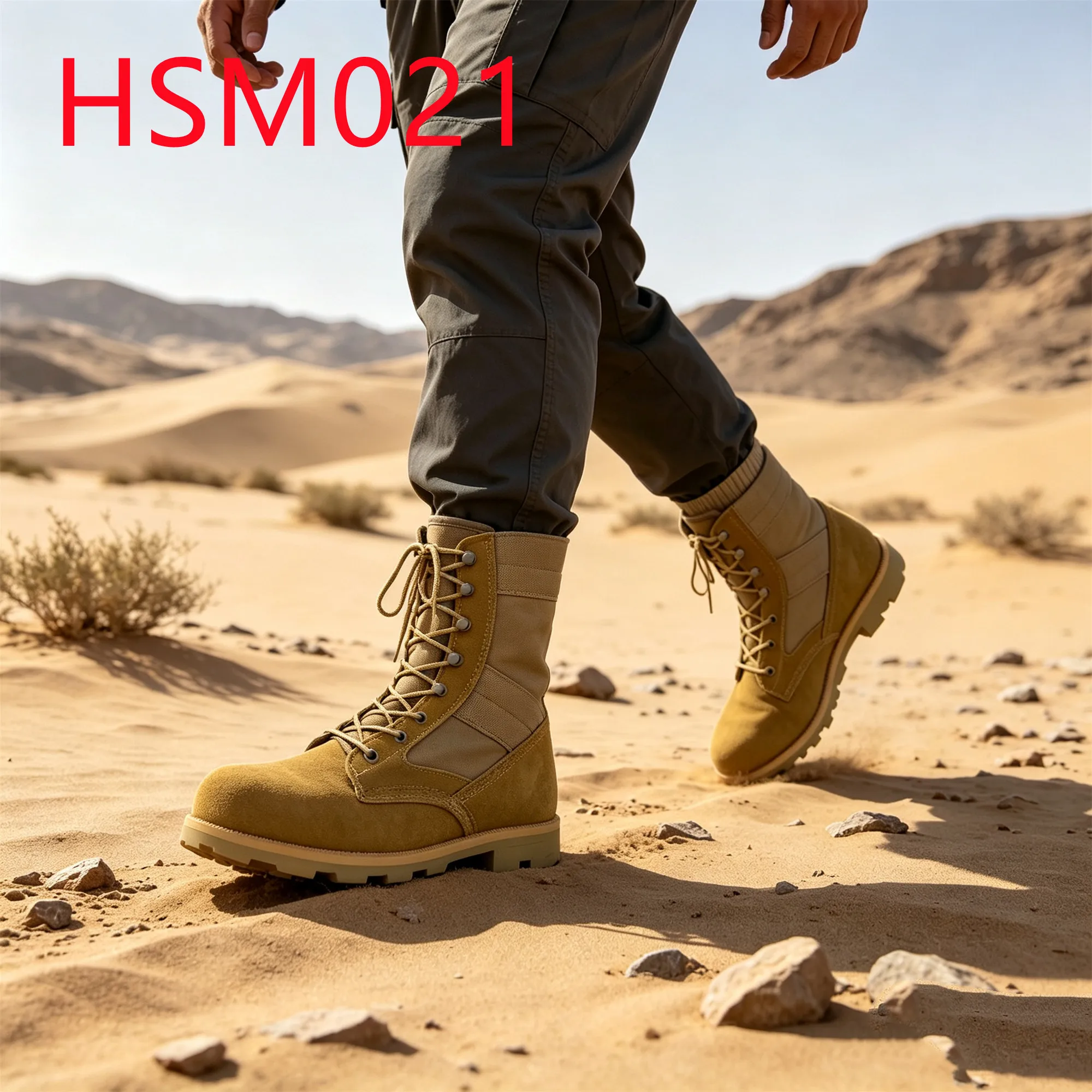 HY,Field Surveying Double Color Rubber Sole Hua Singh Tactical Gear Boots Anti-tear Natural Suede Leather Tan Desert BootsHSM021