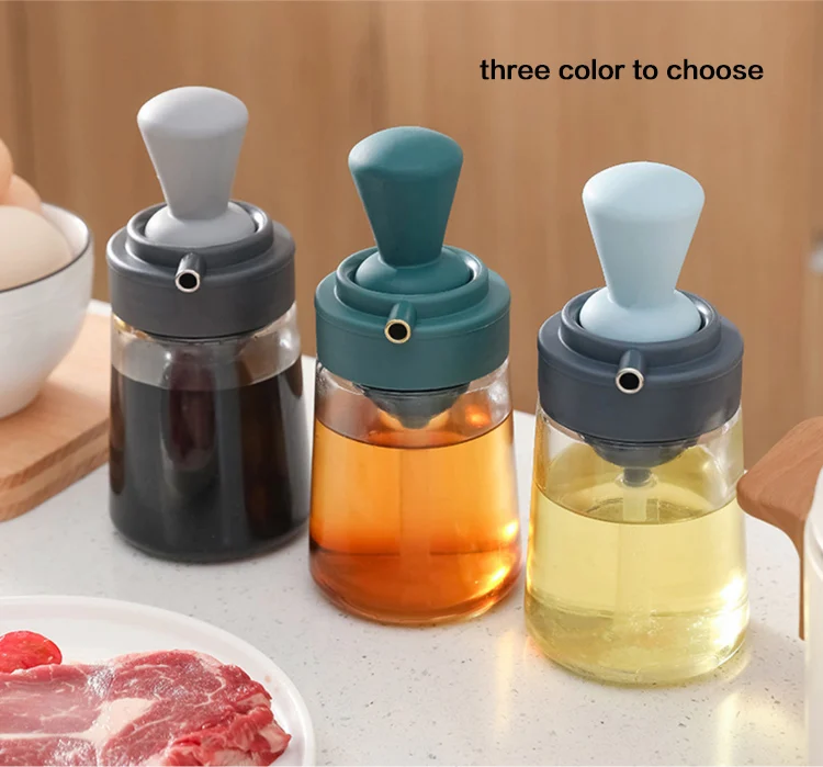 small Kitchen Cooking Glass Olive Oil Dispenser Bottle With Silicone Brush 2 In 1 Oil and Vinegar Bottle With barbecue Brush