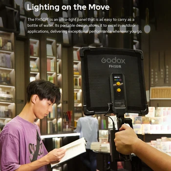 GODOX FH50R LED Light 62W RGB Light 2500K-10000K CRI96 BT Connection App Control DC/NP-F/V-mount Battery with Stand Adapter detail image