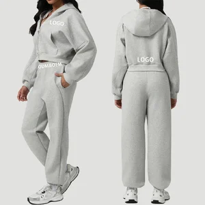 Women's Autumn/Winter Printed Embroidered Breathable Thickened Hooded Zipper Sweatpants Sweatshirt Jacket Casual Two-piece Set