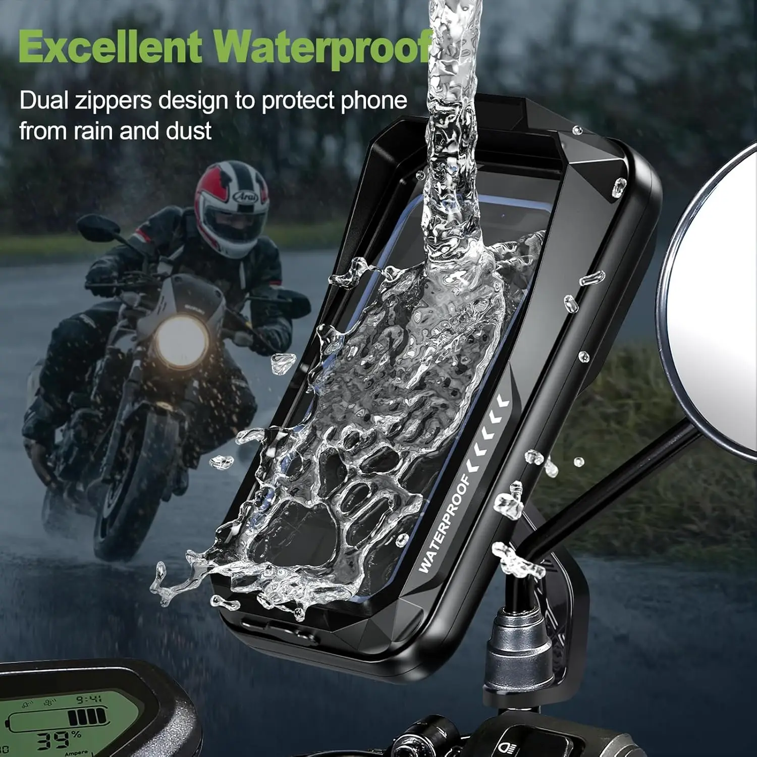 Motorcycle Rear-View Mirror Waterproof Phone Holder Kewig